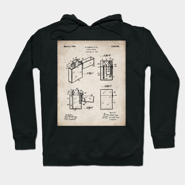 Zippo Lighter Patent - Smoking Smoker Smoke Vape Shop Art - Antique Hoodie by patentpress